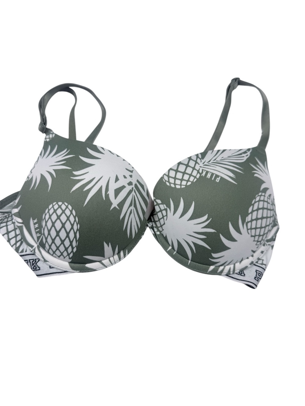PINK Victoria's Secret Olive Green Pineapple Print T-Shirt Bra